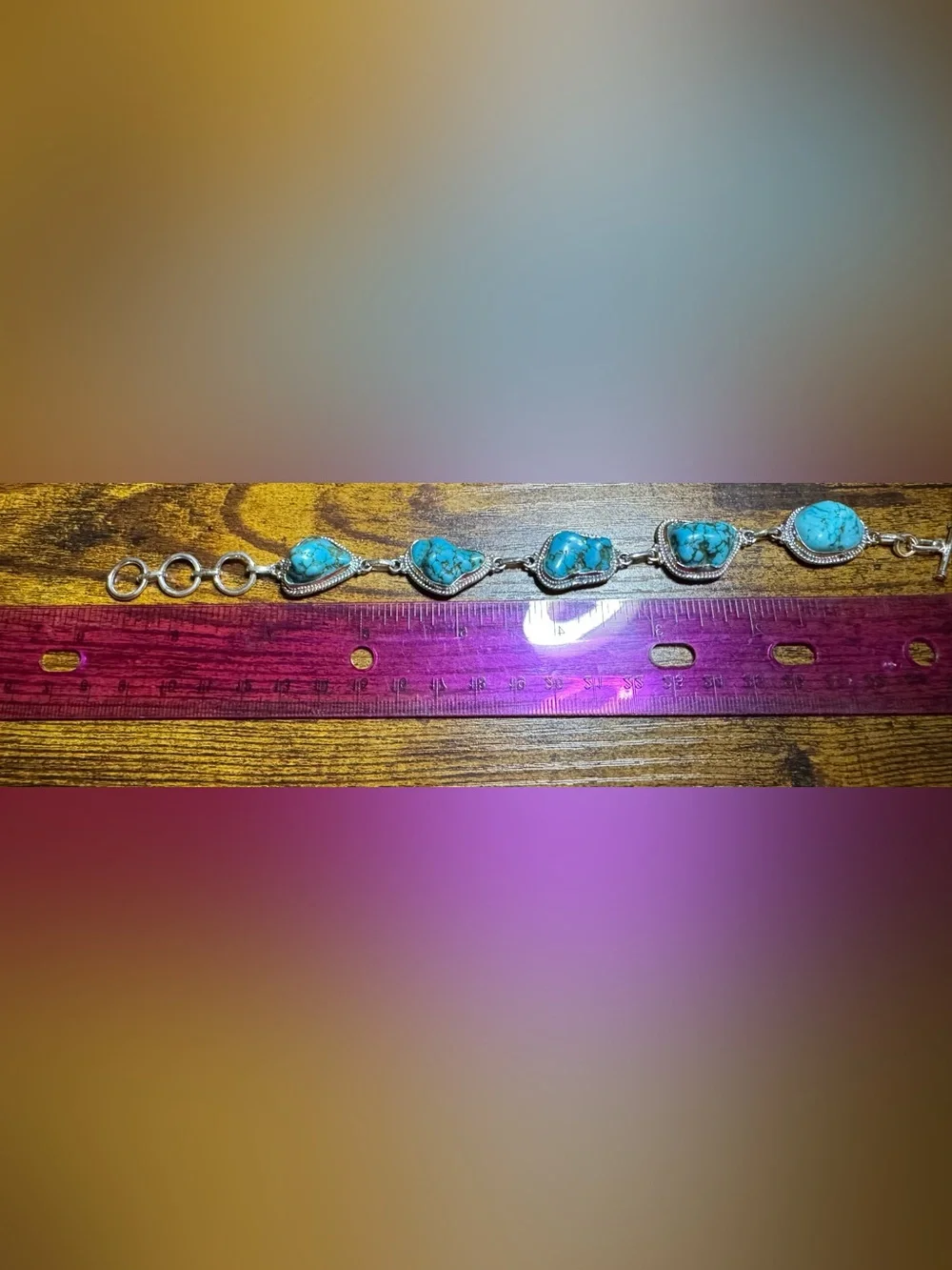 Blue Turquoise Cabachon Adjustable Bracelet Set In 925 Sterling Silver